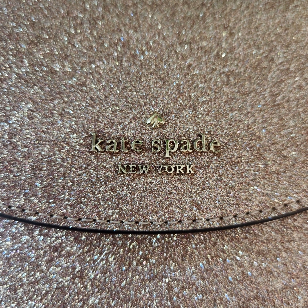Kate Spade Shimmy Glitter North South Flap Phone Crossbody Rose Gold Pink - Picture 7 of 10